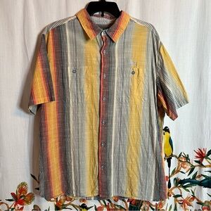 Woolrich Lost Lakes Chambray Stripe II Short Sleeve Shirt Sz XL Cotton Beach